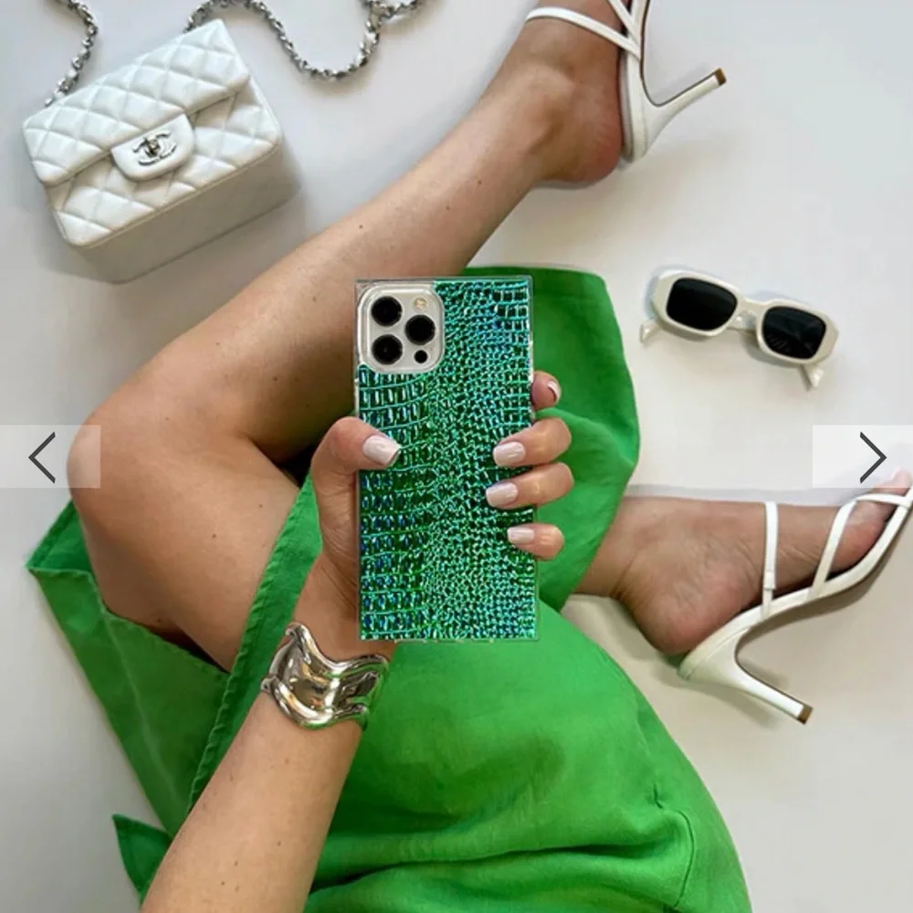 FLAUNT SQUARE® Green Iridescent Crocodile Faux Leather iPhone 14 Pro Max Case